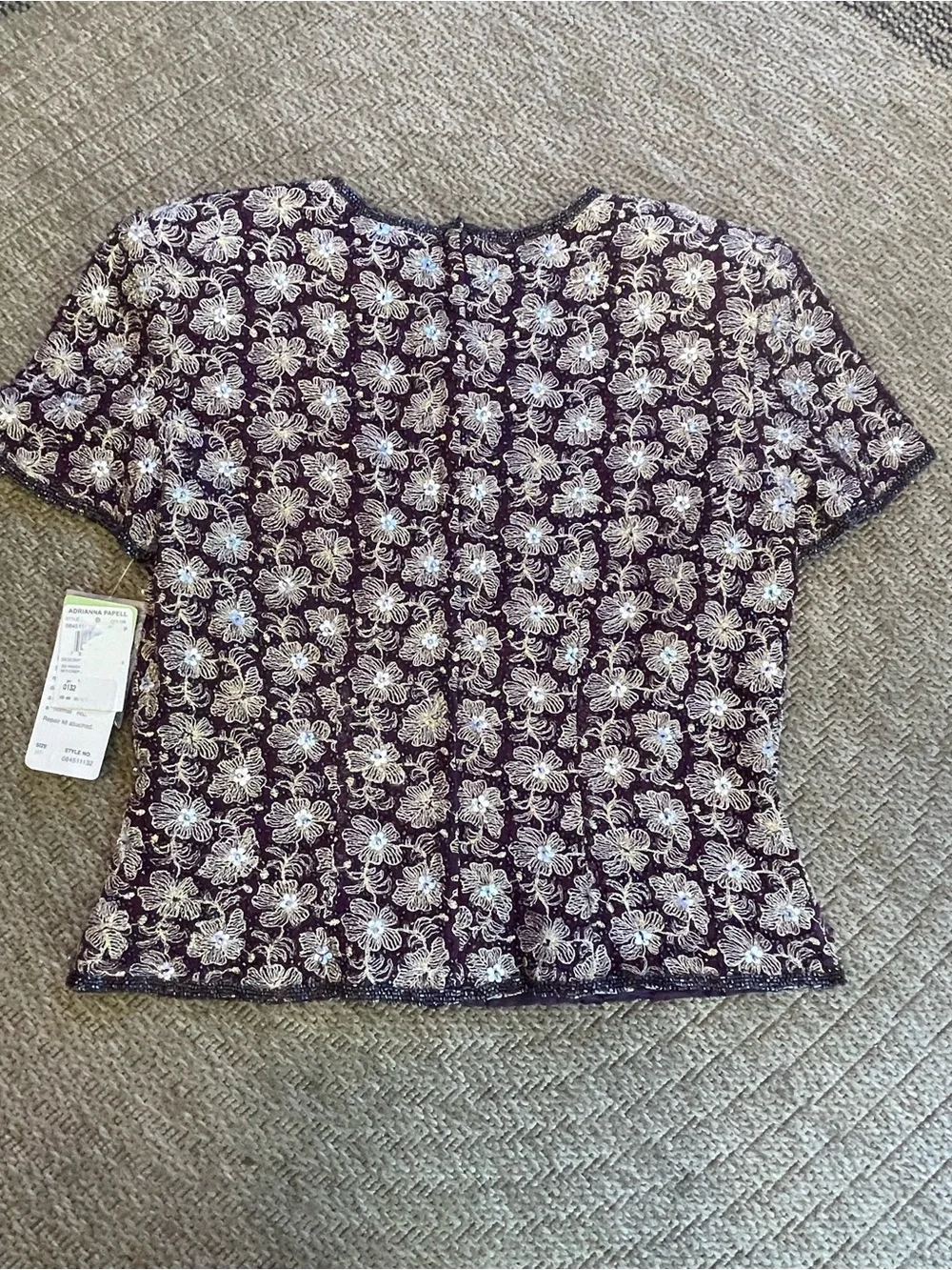 NWT vintage Adrianna Papell beaded silk short-sleeve floral top burgundy gold